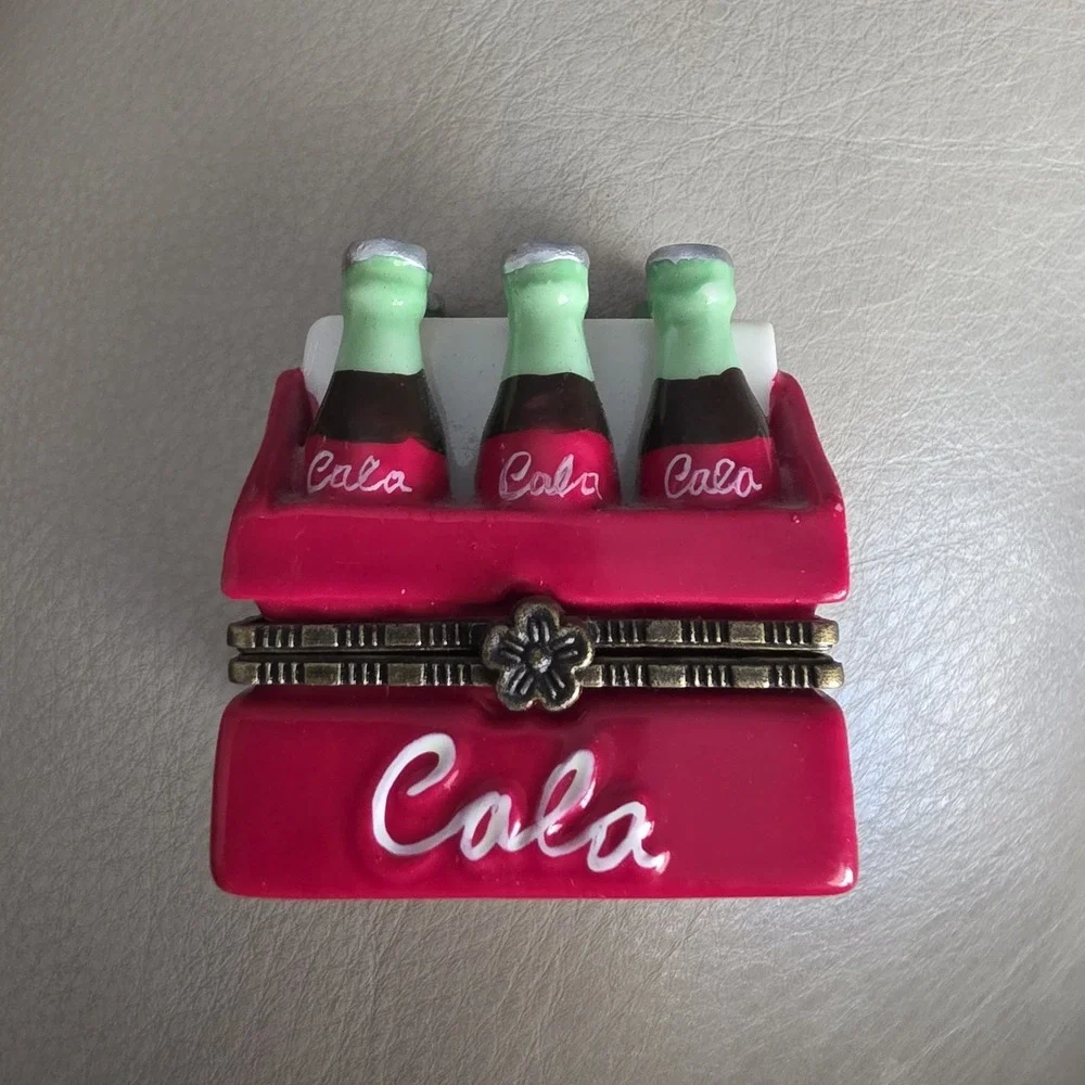 VTG 6 Pack Cola, Miniature Porcelain Hinged Trinket Box w/trinket Bottle Opener